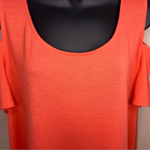 0x Terra And Sky Coral Orange Cold Shoulder Top Short Sleeve Stretch Lightweight - Picture 7 of 11